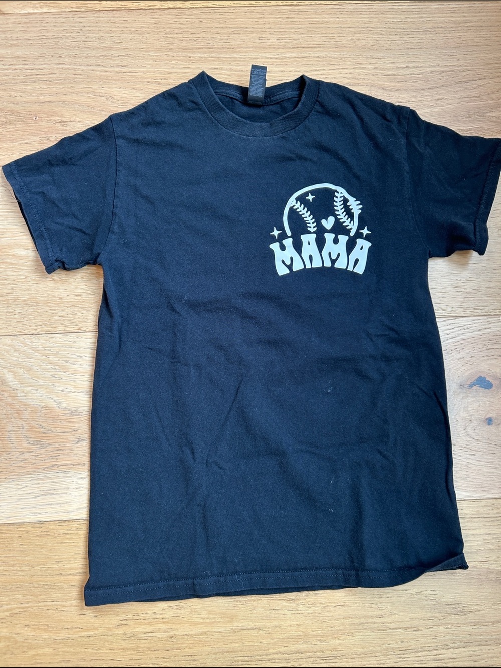 Mama Baseball Graphic Tee - Black with Cream Print (Size Small)